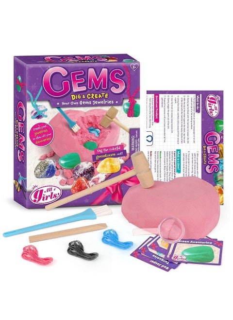 UKR Gems Dig Kit – Necklace Making & Rock Mining Science Kit, STEM Craft Experiment with Gemstones Discovery Set for Kids