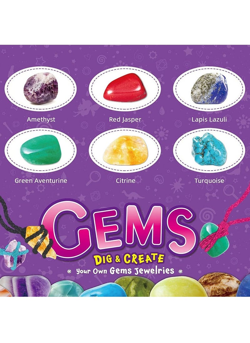 UKR Gems Dig Kit – Necklace Making & Rock Mining Science Kit, STEM Craft Experiment with Gemstones Discovery Set for Kids