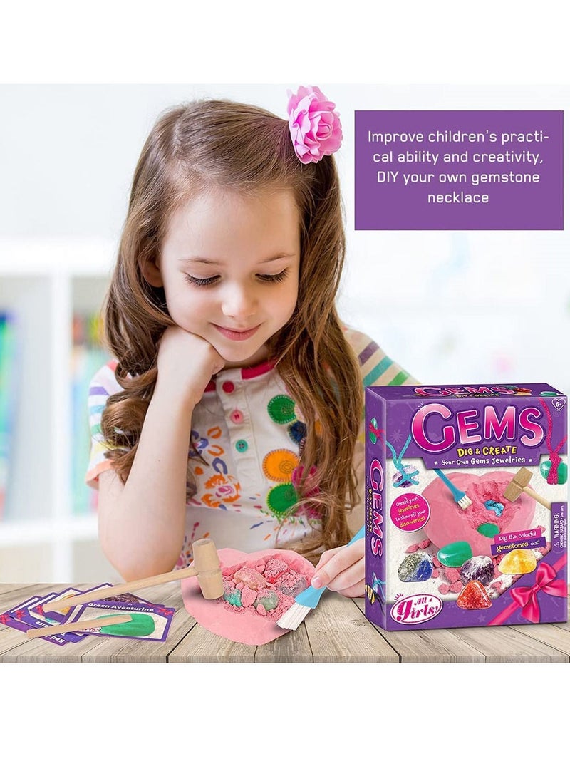 UKR Gems Dig Kit – Necklace Making & Rock Mining Science Kit, STEM Craft Experiment with Gemstones Discovery Set for Kids