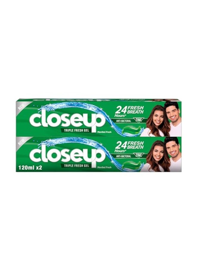 Closeup Triple Fresh Ge.l Toothpaste, 24 Hours Fresh Breath, Anti-Bacterial, 120ml