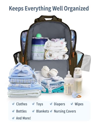 Mancro Diaper Bag Backpack Large Multifunction Baby Backpack for Travel with Stroller Strap and 2 Insulated Pockets Diaper Baby Bag for Mom Dark Green - Image 3