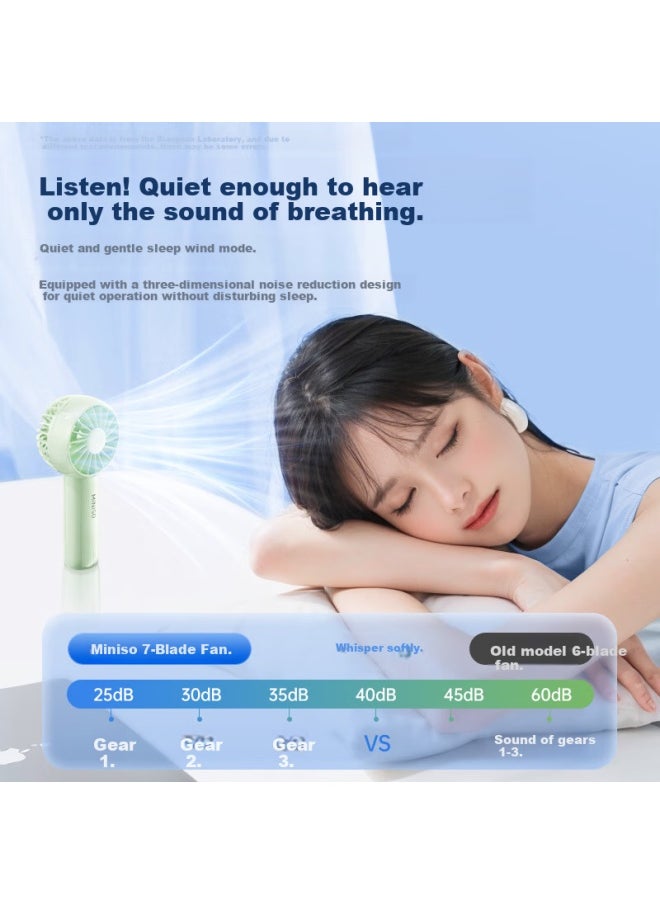 Miniso Miniso Portable Handheld Fan 2025 New Model Mini Fan Portable Mini Fan With Long Battery Life, Quiet Operation, Usb Charging, Hanging Rope, Base, Desktop, Dormitory, Portable  - Image 4