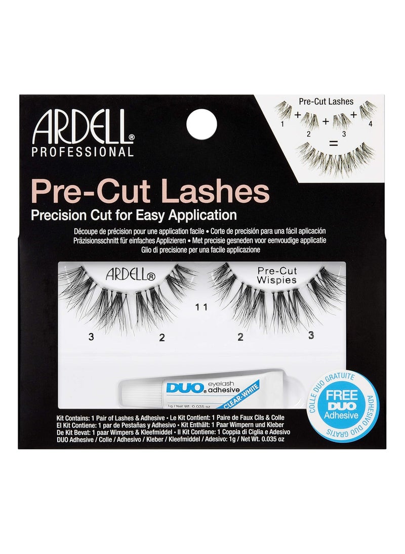 Ardell Pre-Cut Lashes Wispies, Easy-to-Apply False Eyelashes, Customizable Strip Lash Segments with Eyelash Adhesive, 1 Pack