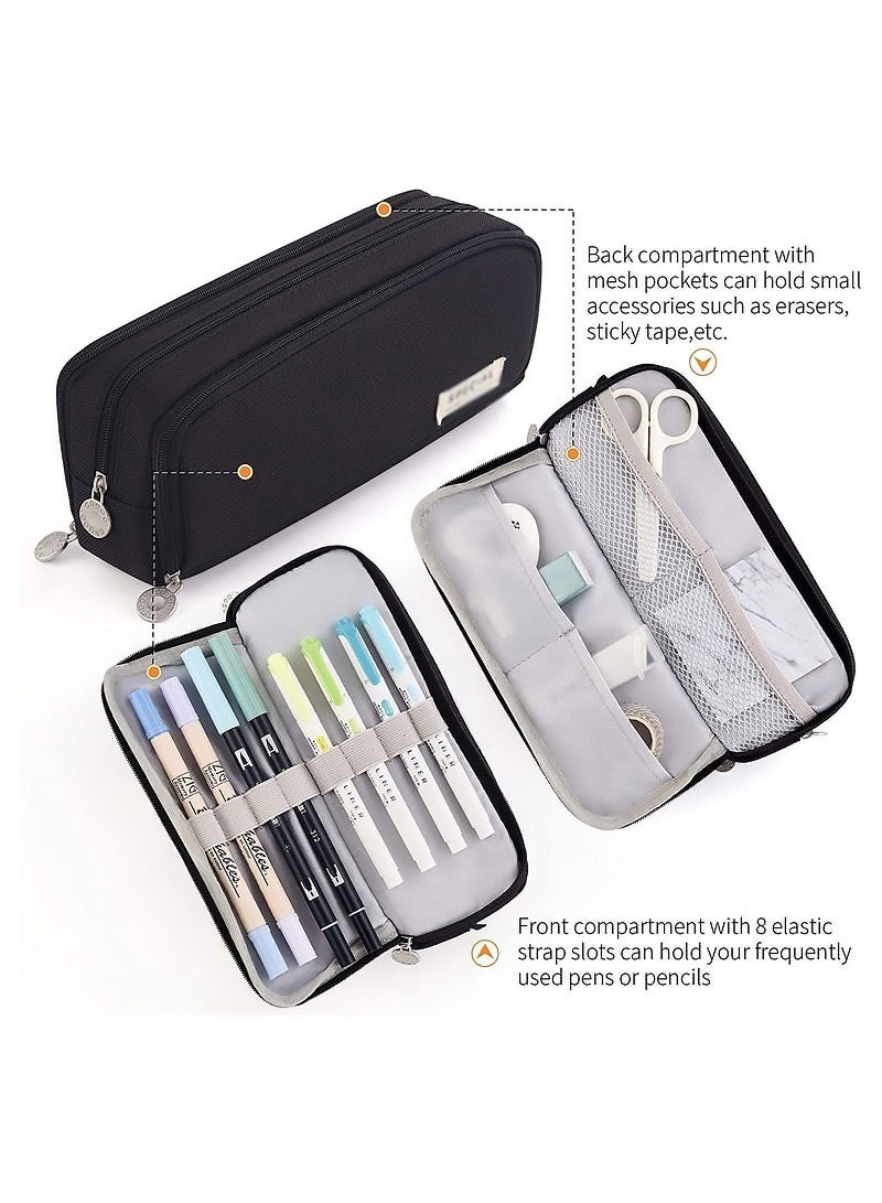 Large Capacity Pencil Case Three Compartment Pencil Case Suitable for School Teenagers Girls,Boys and Women's Stationery Bag Convenient Storage Bag Outdoor Travel Storage Bag,Black - Image 4