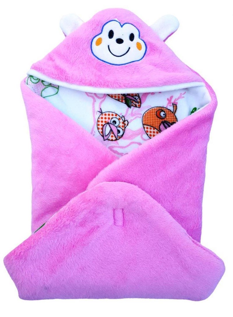 Brandonn BRANDONN Newborn Combo of Furry Glacier Hooded Smily Baby Blanket and Premium Glacier Hooded Baby Wrapper(Pack of 2,WhitePanda-Pink) - Image 4