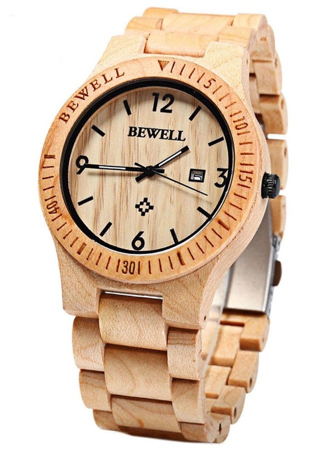 BEWELL ZS-W086B Men Wooden Watch Waterproof Calendar Quartz Movement Brown Dial Wristwatches - Image 1