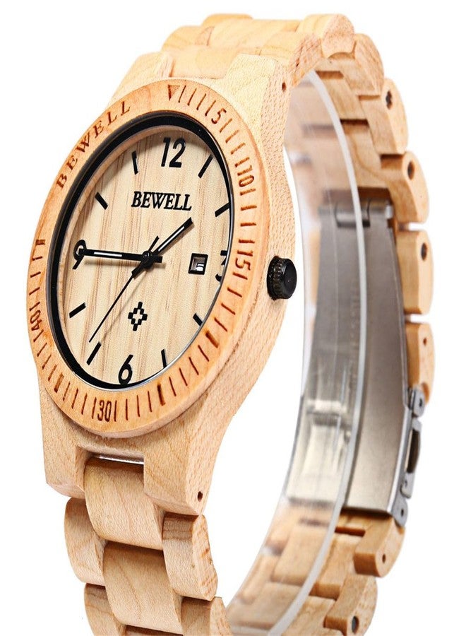 BEWELL ZS-W086B Men Wooden Watch Waterproof Calendar Quartz Movement Brown Dial Wristwatches - Image 3