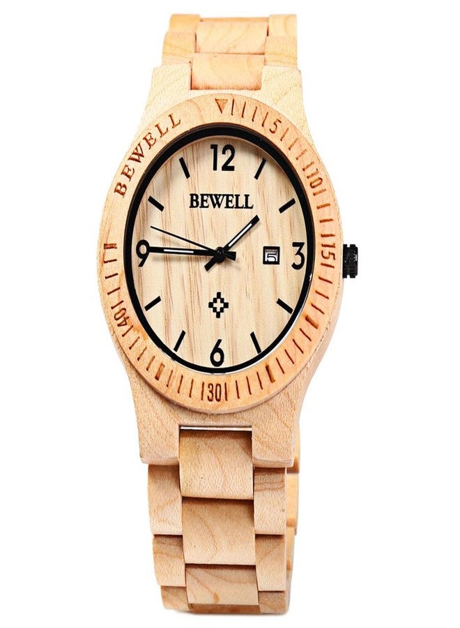 BEWELL ZS-W086B Men Wooden Watch Waterproof Calendar Quartz Movement Brown Dial Wristwatches - Image 2
