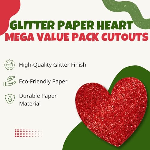 Amscan Dazzling Red Glitter Paper Heart Cutouts Mega Pack - 5", 7", 11.5" (Pack Of 20) | Perfect For Decorations & DIY Projects - Image 5
