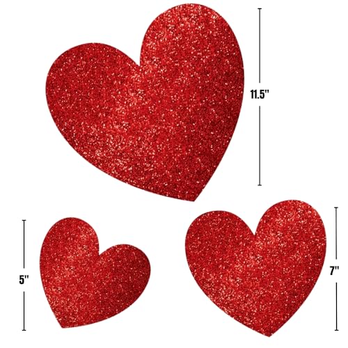 Amscan Dazzling Red Glitter Paper Heart Cutouts Mega Pack - 5", 7", 11.5" (Pack Of 20) | Perfect For Decorations & DIY Projects - Image 2