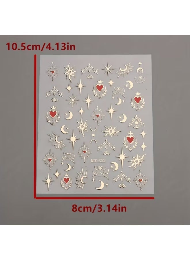 Goolsky 3D Glittery Sun, Moon & Star Nail Stickers - Self-Adhesive, Reusable, Semi-Glossy Polypropylene Decals for Manicure & Pedicure, Perfect for Halloween & Themed Parties - Image 2