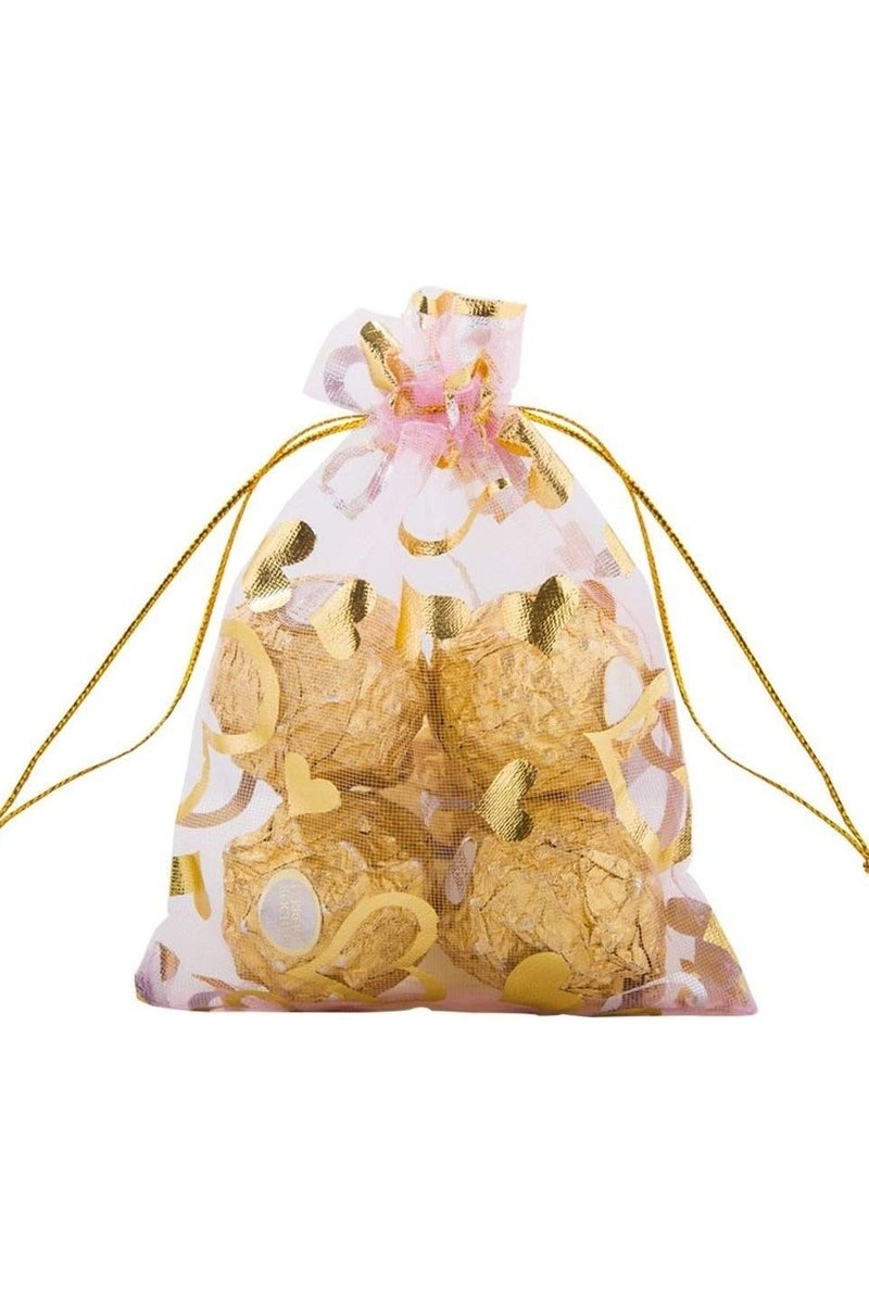 يلا بيك 100 قطعة اكياس شبكية صغيرة من الاورجانزا مقاس مع رباط على شكل قلب، اكياس مجوهرات لهدايا الزفاف والحلوى  (زهري قلب) - Image 5