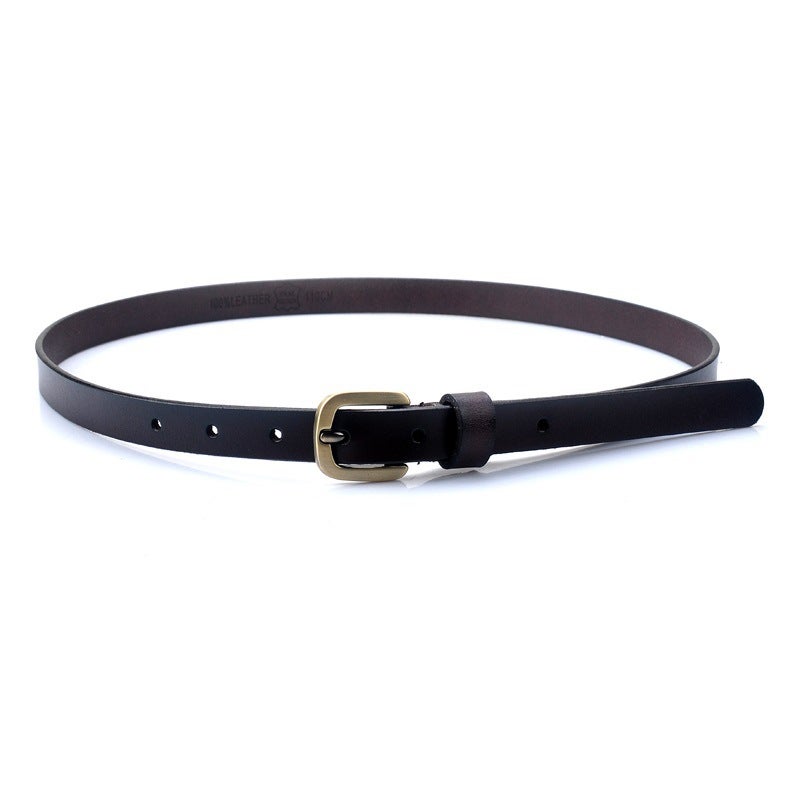 Vintage Small Belt Girls Leather Thin Belt Ladies Cowhide All-Match Decorative Dress Jeans With - Image 3