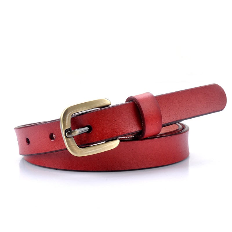 Vintage Small Belt Girls Leather Thin Belt Ladies Cowhide All-Match Decorative Dress Jeans With - Image 1