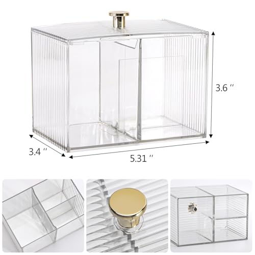 Tbestmax Qtip Holder Dispenser 3-Section Clear Bathroom Container Organizer 3 Grids Cotton Swab/Pad/Ball Holder Container Cosmetics Storage for Vanity - Image 2