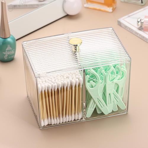 Tbestmax Qtip Holder Dispenser 3-Section Clear Bathroom Container Organizer 3 Grids Cotton Swab/Pad/Ball Holder Container Cosmetics Storage for Vanity - Image 4
