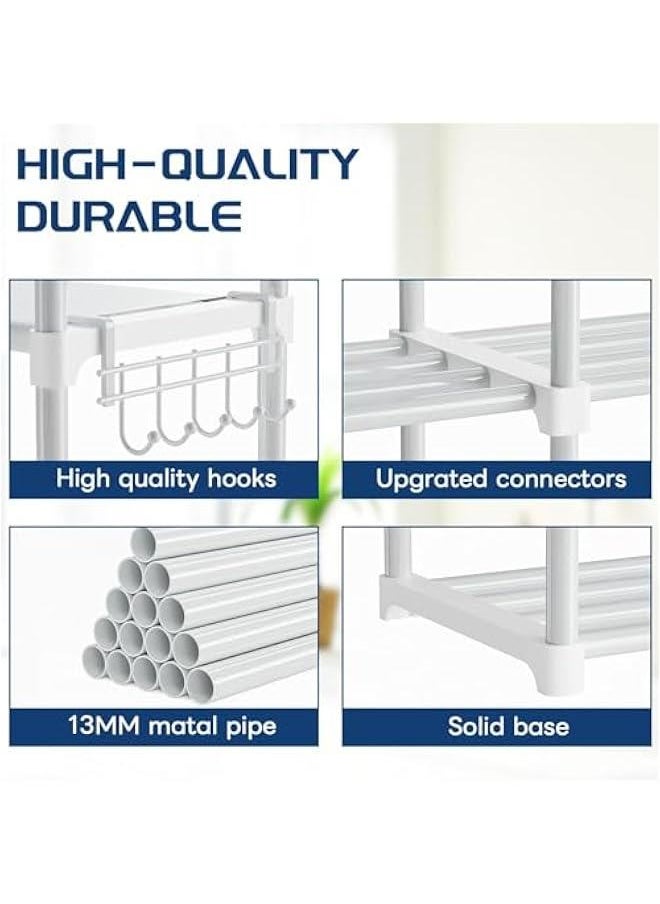 HOOKOR 10 Tiers Narrow Tall Shoe Rack,20-24 Pairs Metal Shoe and Boots Organizer Storage Shelf, Space Saving Skinny Shoe Stand, Free Standing Shoe Tower for Wall, Entryway, Closet, Bedroom (White)  - Image 4