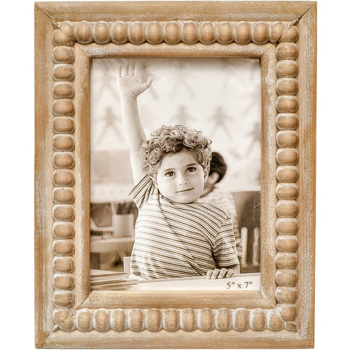 Large Rectangular Natural Wood Picture Frame With Decorative Beads Perfect for 5X7 Single Photos Farmhouse Gift Idea for Family and Friends