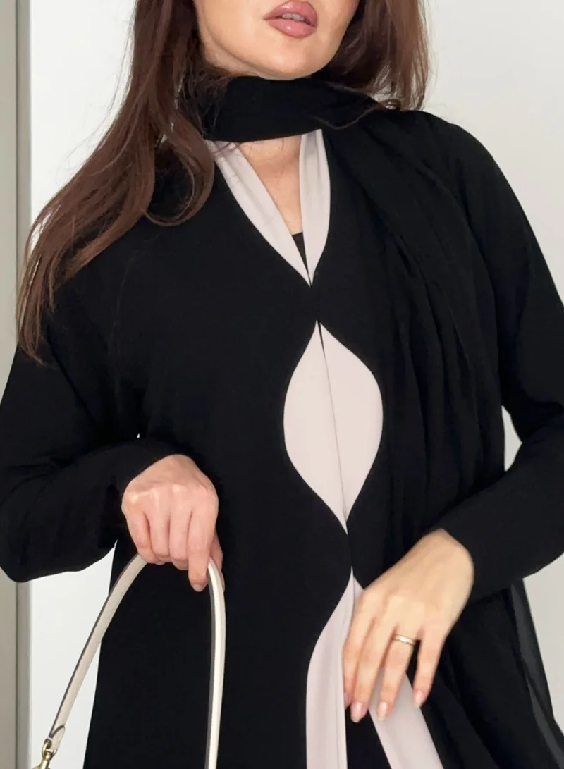 Rosette Abaya Embellished Abaya with Beige Cutting | Elegant Modern Abaya Design