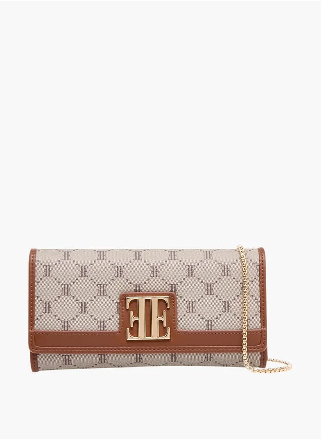 ELLE Women Monogram Print Crossbody Bag with Button Closure and Chain Strap