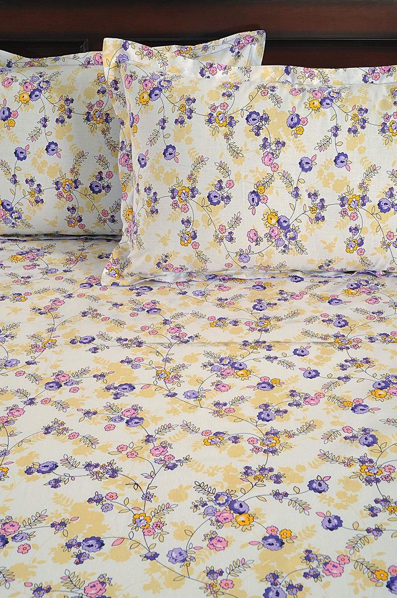 Swayam 160 TC Floral Print Cotton Extra Large Bed Sheet with 2 Pillow Cover - Purple, Off White, King Size (1364) - Image 4