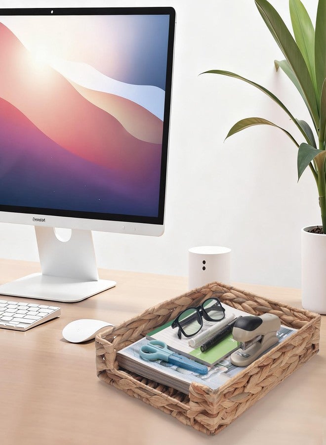 IVAILEX Water Hyacinth Letter Tray for A4 File Document Magazine Storage Basket Desk Tray Organizer for Office 13 x 9.8 x 2.2 inch - Image 5