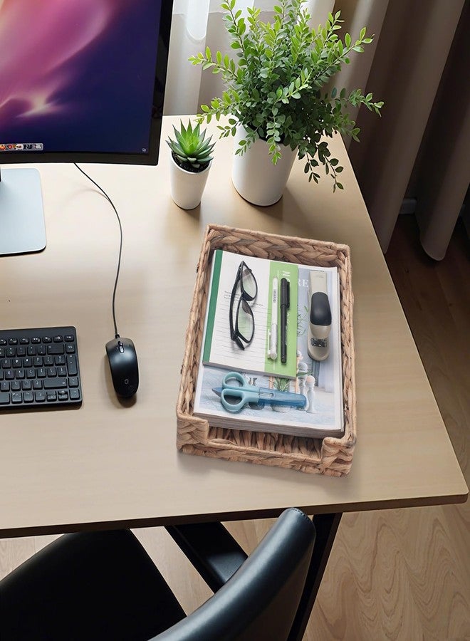 IVAILEX Water Hyacinth Letter Tray for A4 File Document Magazine Storage Basket Desk Tray Organizer for Office 13 x 9.8 x 2.2 inch - Image 4