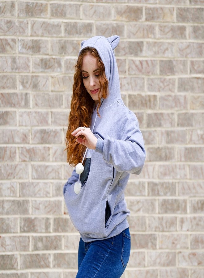 ALYC Unisex Hoodies Pet Holder Cat Dog Large Pouch Carriers Pullover with Cat Printing Sweatshirt (Light Grey-M) - Image 5