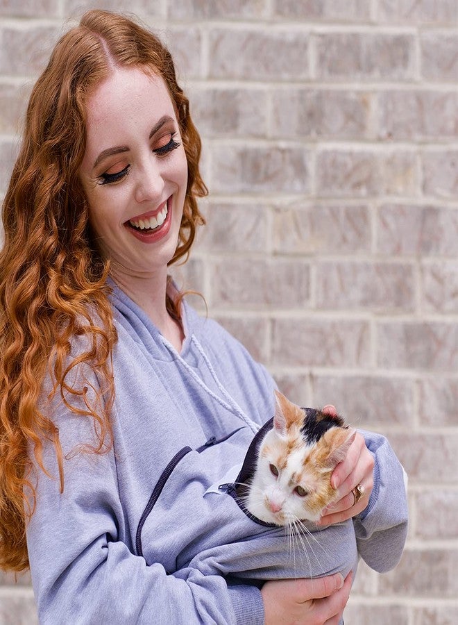 ALYC Unisex Hoodies Pet Holder Cat Dog Large Pouch Carriers Pullover with Cat Printing Sweatshirt (Light Grey-M) - Image 3