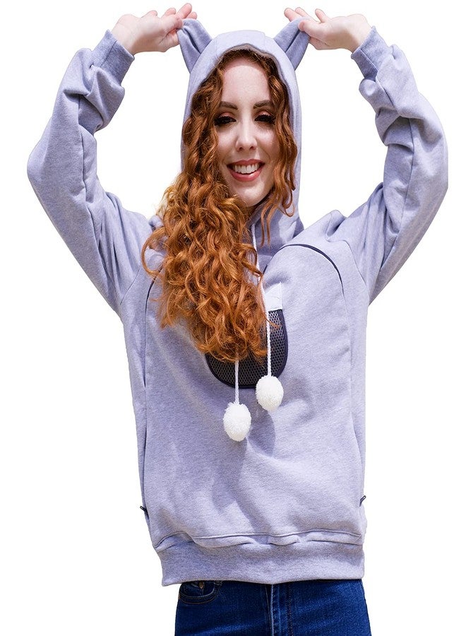 ALYC Unisex Hoodies Pet Holder Cat Dog Large Pouch Carriers Pullover with Cat Printing Sweatshirt (Light Grey-M) - Image 1