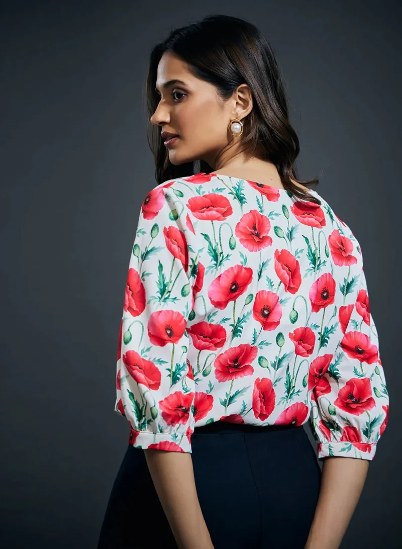 Zigzag Printed Vneck Half sleeve top