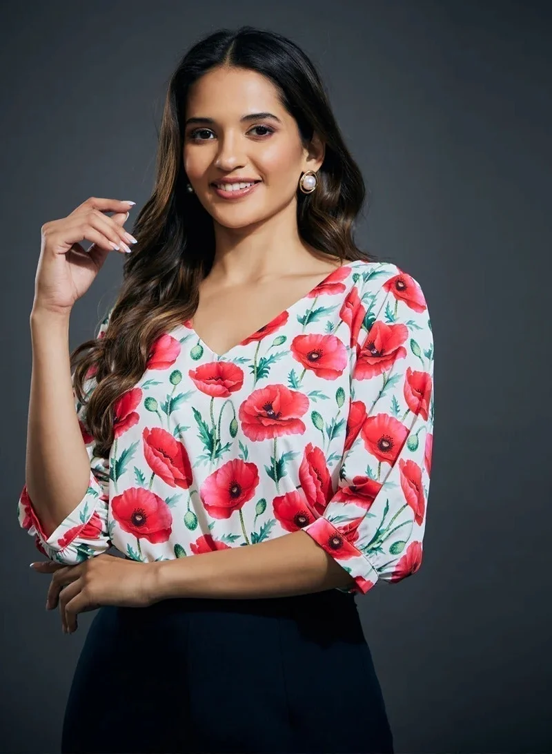 Zigzag Printed Vneck Half sleeve top