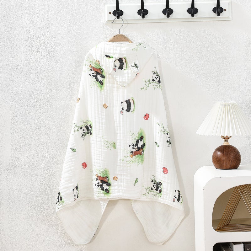 Infant Six-Layer Pure Cotton Gauze Hooded Bath Towel Cloak Baby Blanket Soft Breathable Absorbent Bath Wrap - Image 3