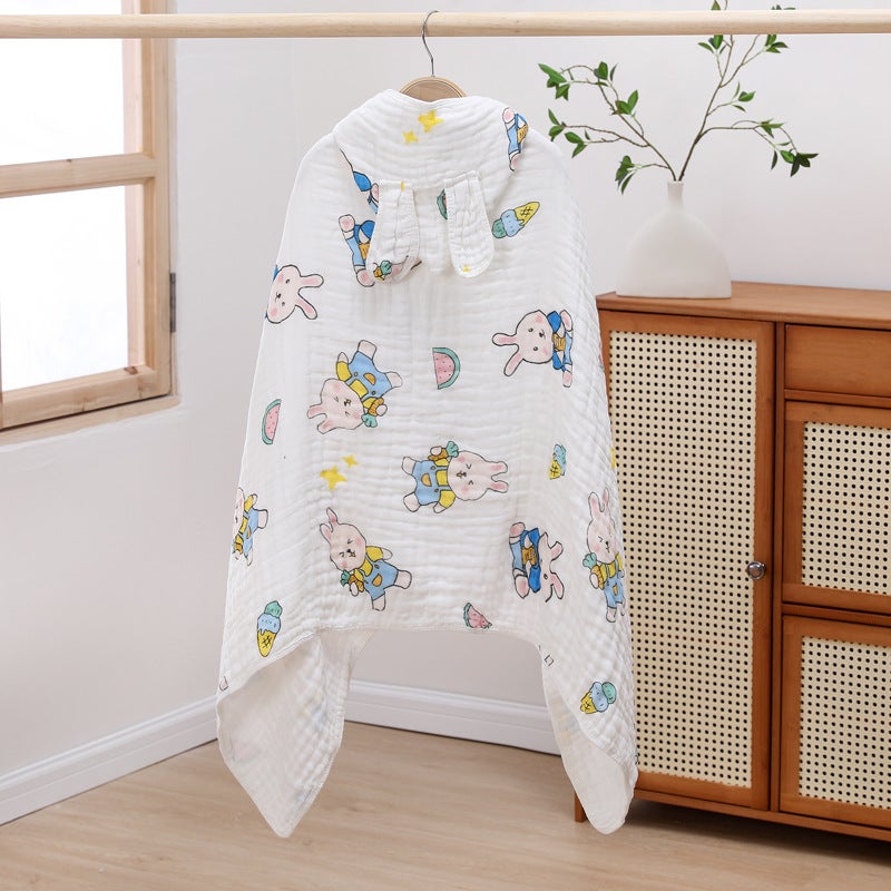 Infant Six-Layer Pure Cotton Gauze Hooded Bath Towel Cloak Baby Blanket Soft Breathable Absorbent Bath Wrap - Image 1