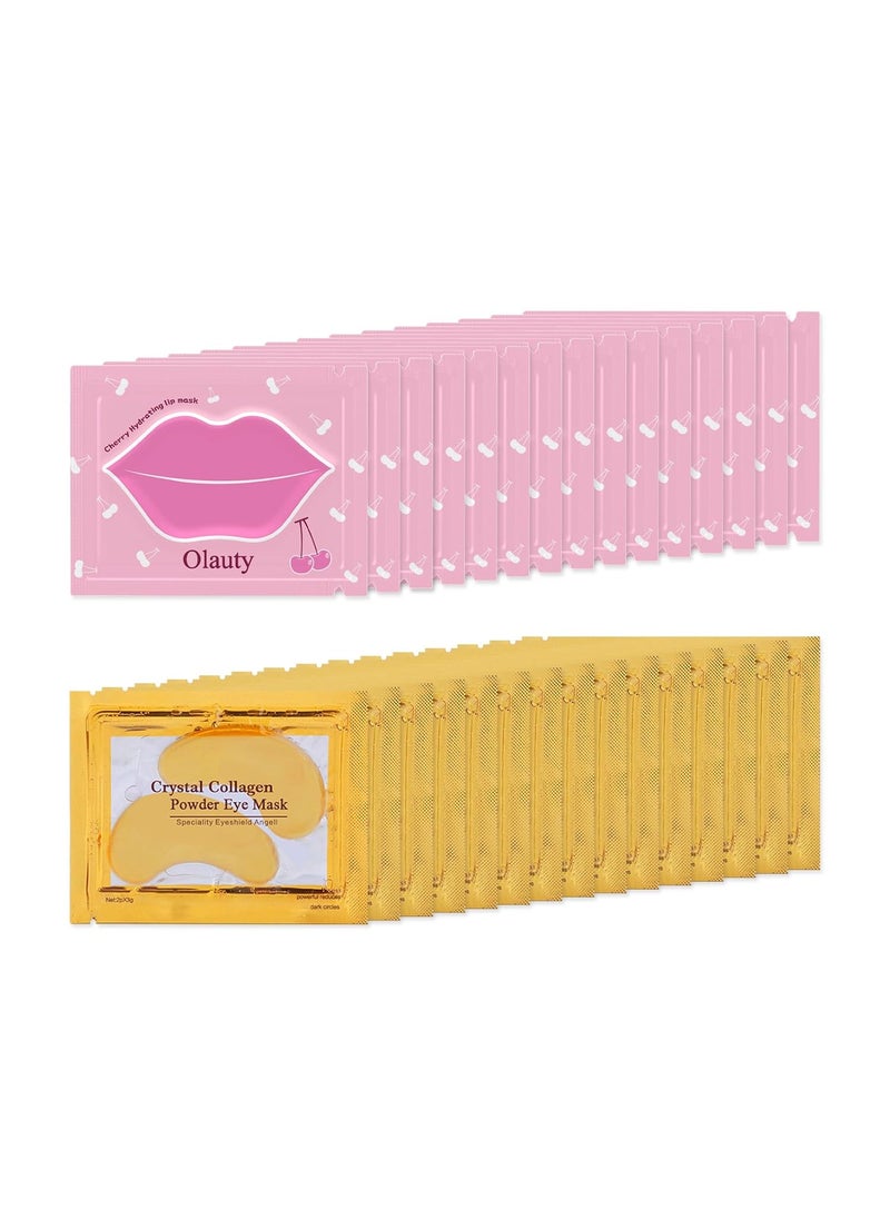Sulily Sulily 30 Pairs Lip Mask  Under Eye Mask24K Gold Gel Crystal Collagen Eye Patches Cherry Lip Masks SkincareMoisturizing Reducing Reducing Fine Lines  Dark Circle for Puffy Eyes 