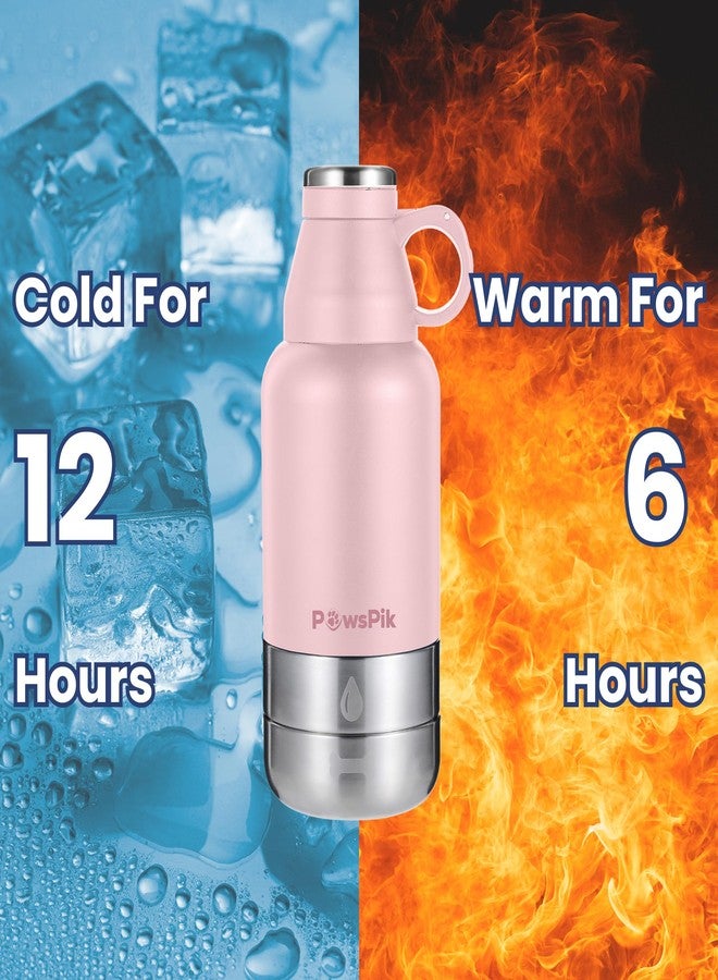 PawsPik 32oz 3-in-1 Travel Dog Water Bottle & Bowl Set – Stainless Steel Vacuum-Insulated Bottle with Detachable Food & Water Bowls, Leak-Proof, Keeps Water Cold 12hrs/Hot 6hrs (Cherry Blossom Pink) - Image 3