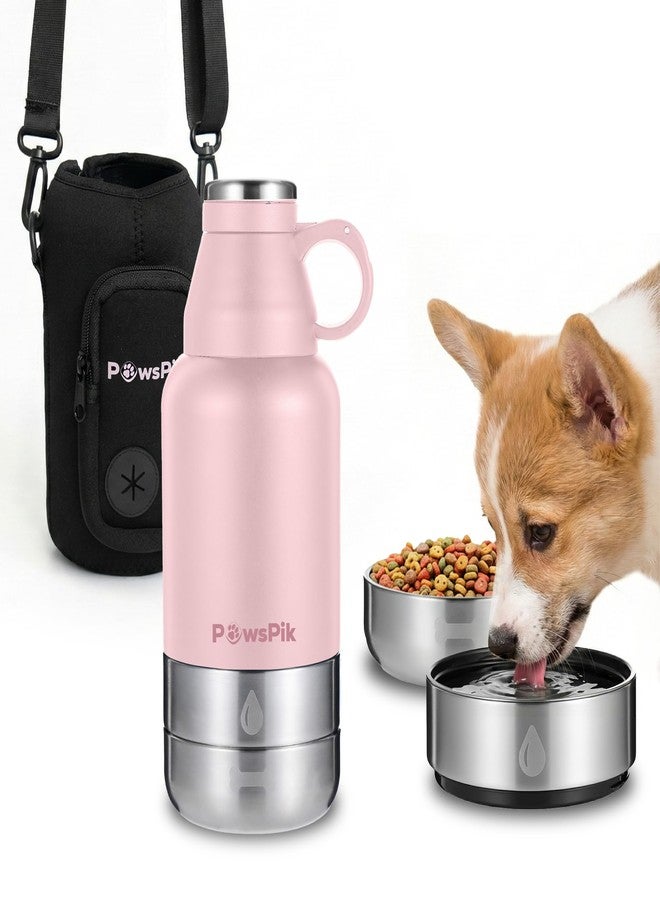 PawsPik 32oz 3-in-1 Travel Dog Water Bottle & Bowl Set – Stainless Steel Vacuum-Insulated Bottle with Detachable Food & Water Bowls, Leak-Proof, Keeps Water Cold 12hrs/Hot 6hrs (Cherry Blossom Pink) - Image 1