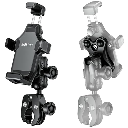iMESTOU AntiVibration Motorcycle Phone Mount 1 Ball Handlebar Phone Holder AntiTheft and 360Rotation Fits for 4772 Cellphones with max Thickness 16mm - Image 1