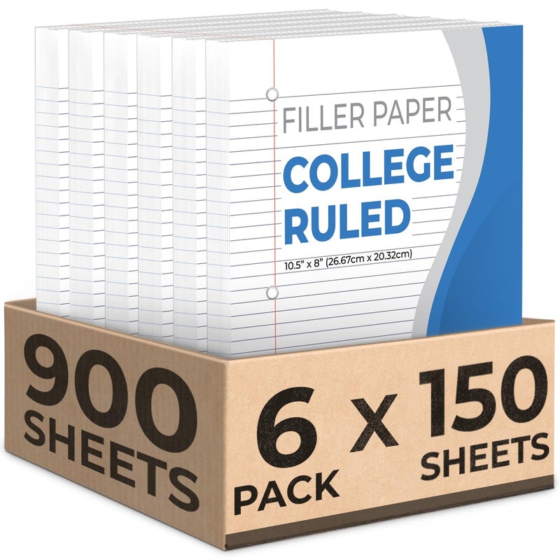 Rosmonde Loose Leaf Paper 900 Sheets 6 Pack College Ruled 8 x 105 Bulk Office Filler Paper 3 Hole Punched 150 SheetsPack College Ruled Paper for 3 Ring Binder Notebook Paper White - Image 2