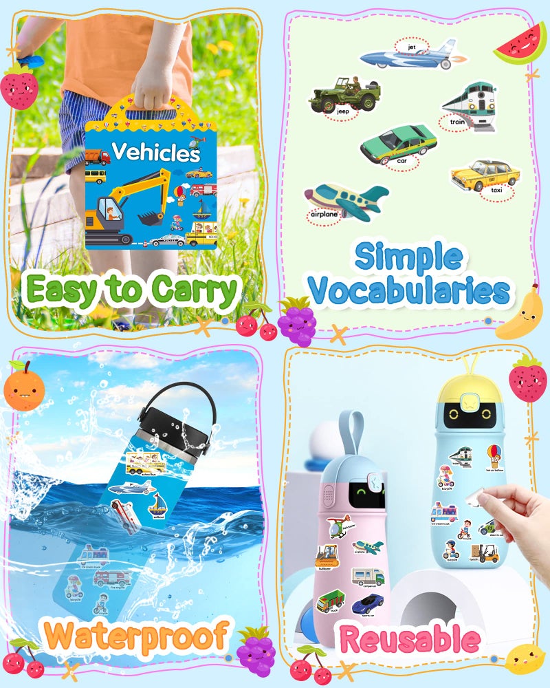 Benresive Reusable Sticker Book for Toddlers 2-4 Years, Fun Travel Stickers for Kids, Waterproof Sticker Books for Toddlers 1-3, Crafts Activities for Todddlers 1-3 2-4 3-5 - Vehicle - Image 5