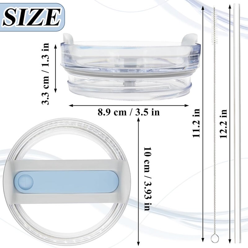 TiciKim 40oz Tumbler Lid Compatible for Stanley, 2 Pack Replacement Tumbler Lids Fit for Stanley Quencher 2.0 Tumbler 40 OZ, with Straws and Cleaning Brush (Fog Blue) - Image 2