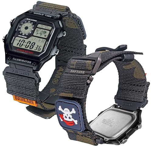 DAVILANE 18mm Military Nylon Watch Band for Casio G-Shock AE/F/W Series (AE-1200, F-91W, W-735H, DW-H5600) - Quick Release Watch Band with Swappable Patches & G-Hook Closure - Image 1
