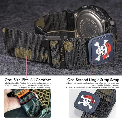 DAVILANE 18mm Military Nylon Watch Band for Casio G-Shock AE/F/W Series (AE-1200, F-91W, W-735H, DW-H5600) - Quick Release Watch Band with Swappable Patches & G-Hook Closure - Image 5