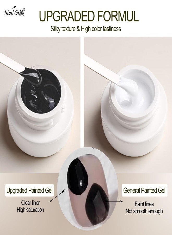 NAIL GIL NAILGIL Gel Paint for Nails Art, Black and White Painting Gel for Drawing Striper Liner Floral Nail Art Cured UV LED DIY for Salon Home DIY Manicure, 2pcs - Image 2
