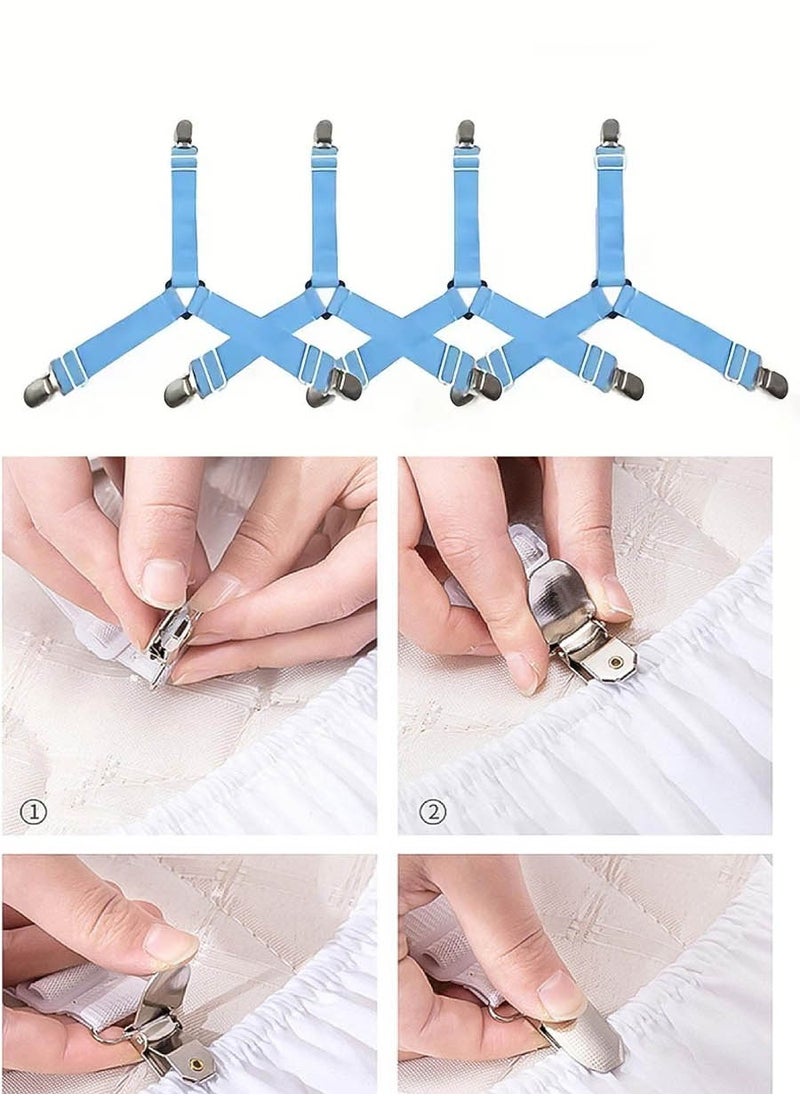 co arma Set of 4 clip holders, 3-way adjustable, elastic fasteners and suspenders for fitted sheets  - Image 2