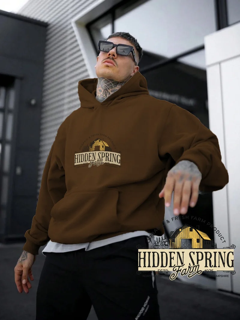 DogFish Women, Men's Sweatshirt Hidden Spring Farm Cottage Barn Printed Thick Brown Lover Sweatshirt