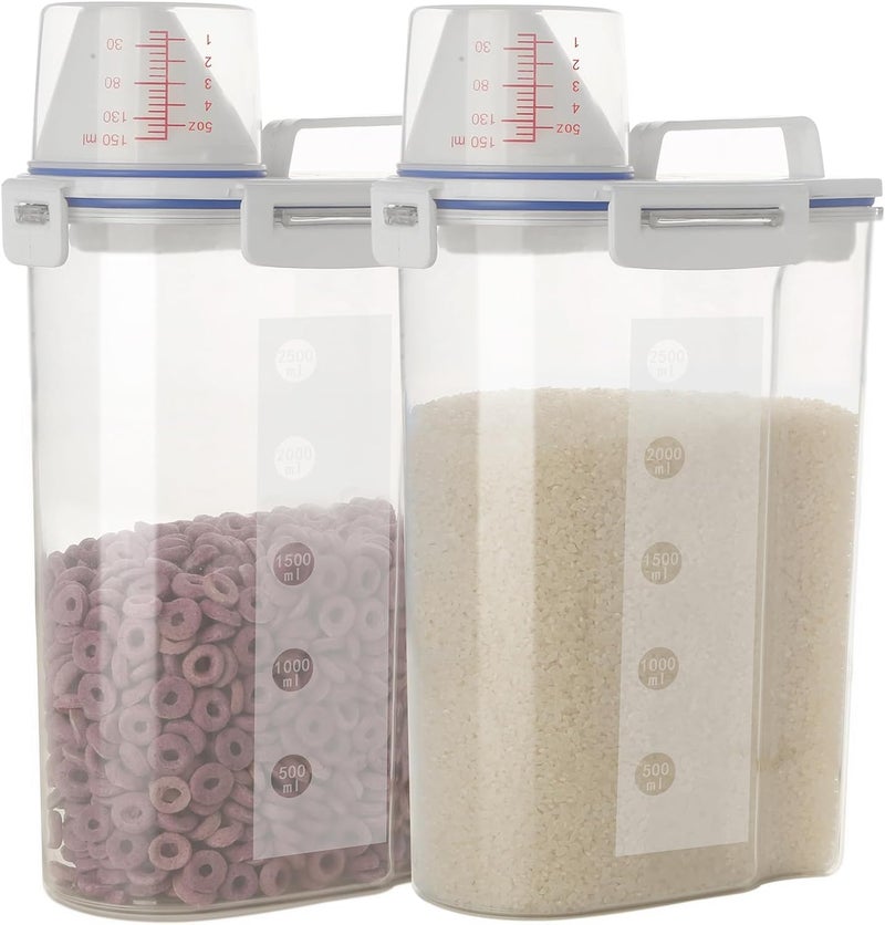 jioko 2 Pcs 5.5 LB Rice Storage Container, Airtight Cereal Flour Dispenser with Pouring Spout & Measuring Cup, Kitchen Plastic Clear Dry Food Storage Bin for Grain Oatmeal Snacks Pet Dog Food - Image 1