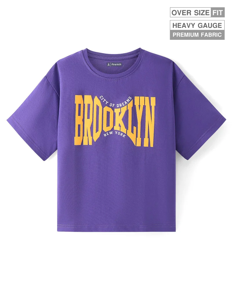 Pine Kids Pine Kids Cotton Knit Half Sleeves Text Printed T-Shirt - Purple