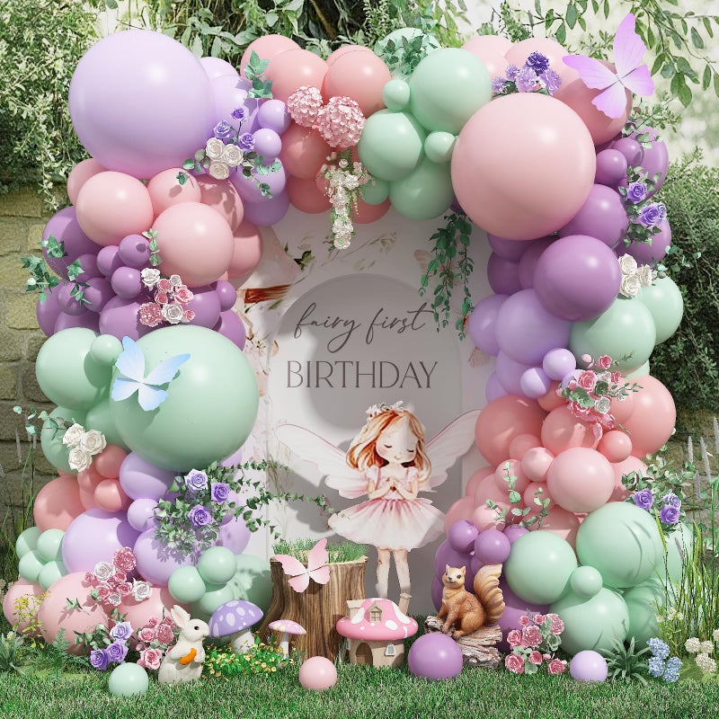 Froova Fairy Wonderland Balloon Arch Kit 128Pcs Pastel Pink Purple Green Balloon Garland Kit for Baby Girls Fairy First Birthday Spring Garden Tea Party Bride Baby Shower - Image 3