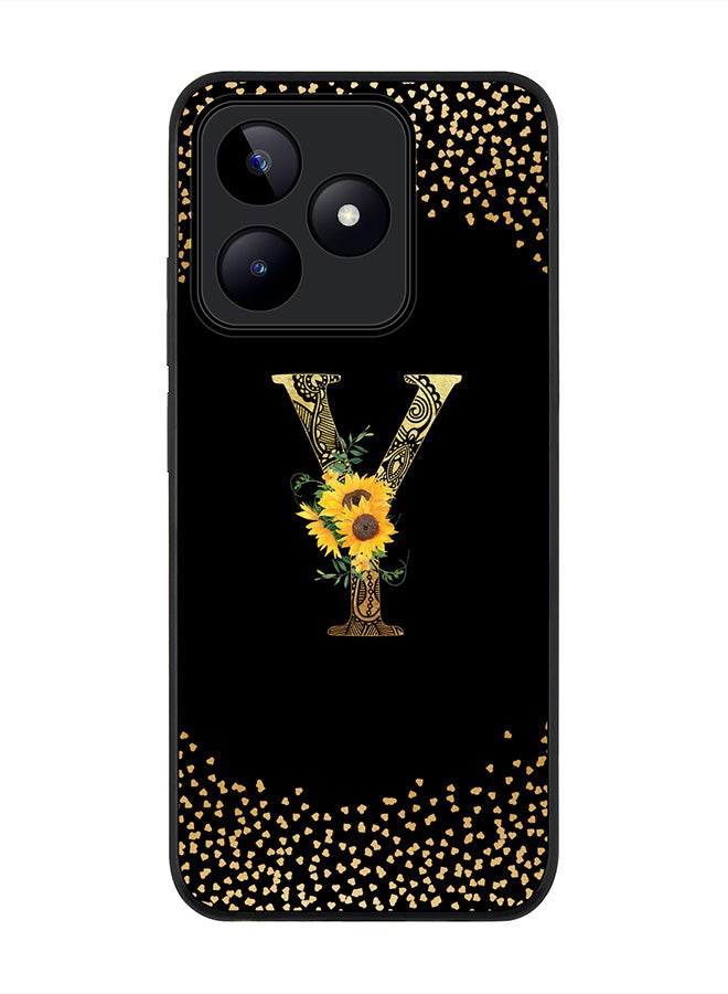 Stylizedd Rugged Black edge case for Realme C53, Slim fit Thin Cover- Custom Monogram Initial Letter Mandala Floral Pattern Alphabet- Y (Black) - Image 1